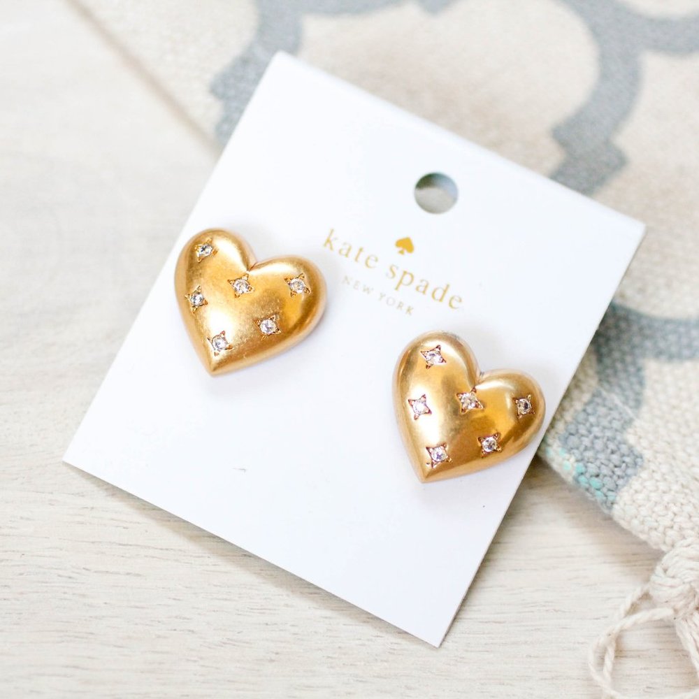 kate spade my precious heart stud earrings brass crystal boho statement